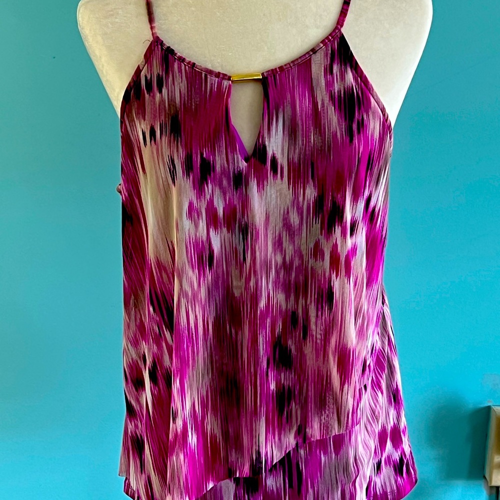 INC International Concepts Purple Watercolor Mesh Sleeveless Blouse Size XL
